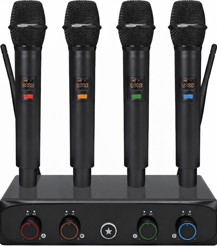 4-Channel UHF Wireless Microphone System for Karaoke, Singing, Events