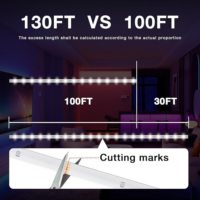 130ft RGB LED Strip Lights with Remote for Bedroom - Image 4