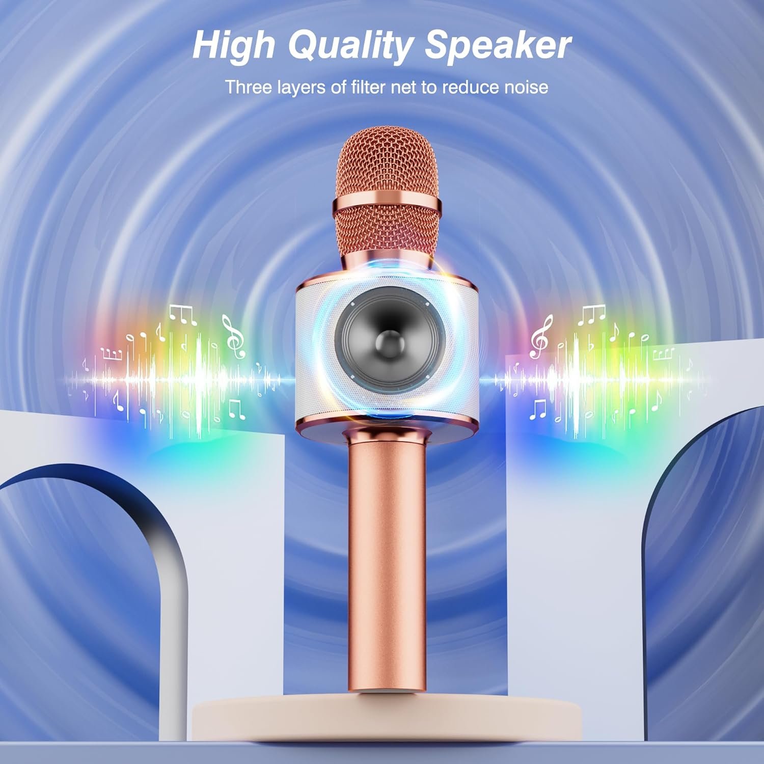 3-in-1 Wireless Bluetooth Karaoke Microphone Speaker Rose Gold - Image 2