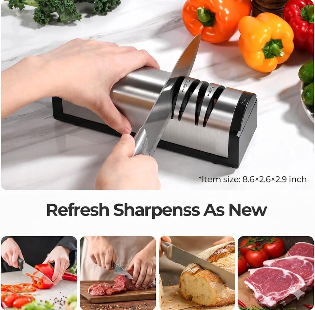 2-Stage Electric Knife Sharpener with Scissors Slot and Dust Box - Image 2