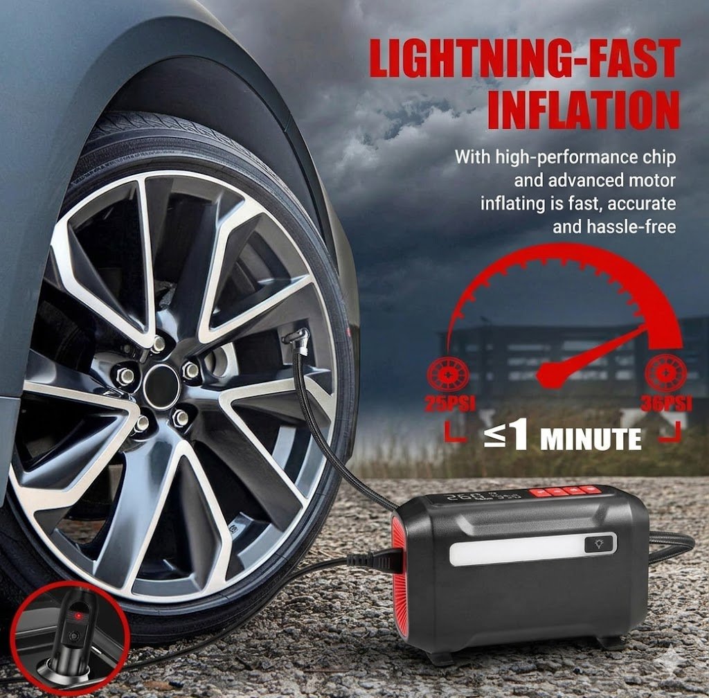 R8 Portable 12V Air Compressor with Dual Digital Screen - Image 2