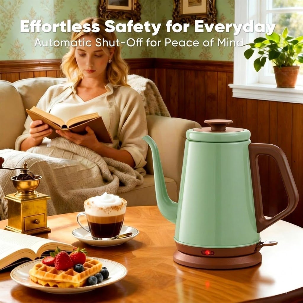 1L Gooseneck Electric Kettle Stainless Steel BPA-Free Pour Over - Image 2