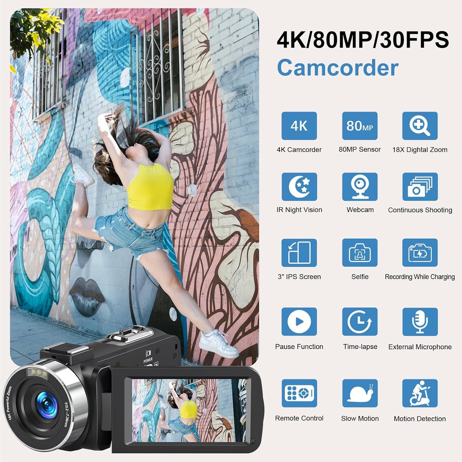 4K Vlogging Camcorder 80MP Video Camera with Night Vision - Image 3