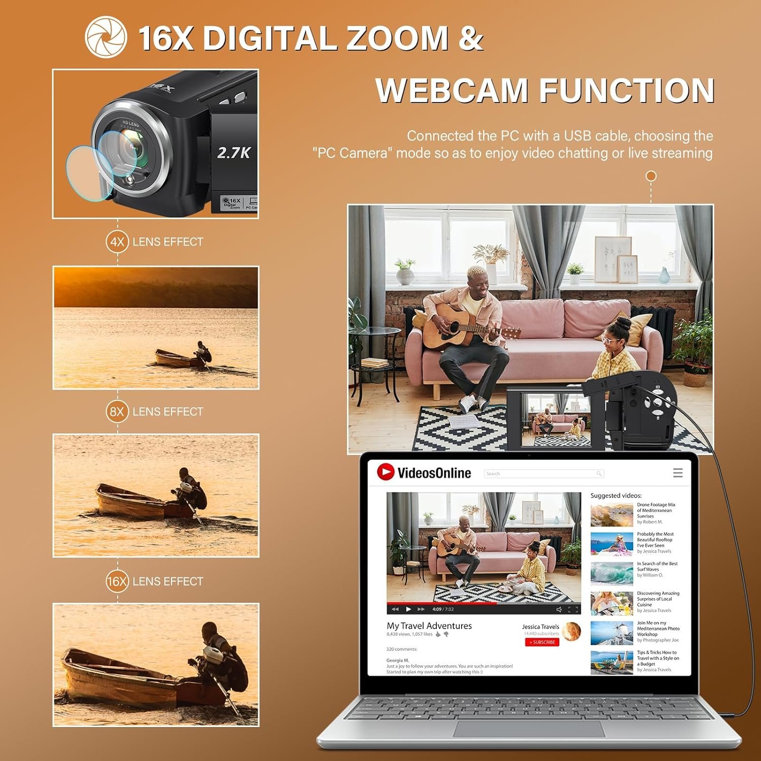 2.7K Vlogging Camera 56MP Camcorder with LED Fill Light - Image 3