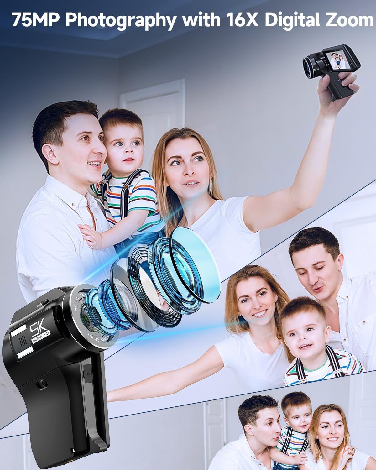 8K Vlogging Camera 75MP Camcorder with Dual View & WiFi - Image 3