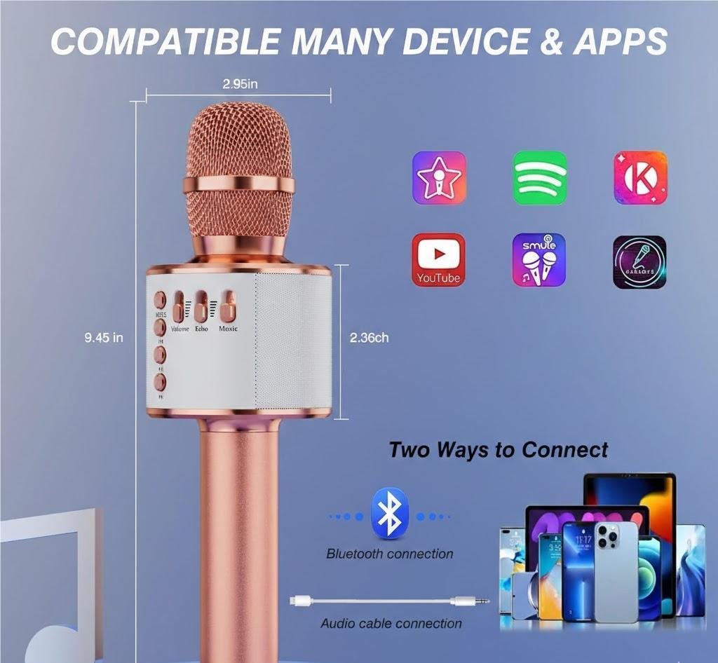 3-in-1 Wireless Bluetooth Karaoke Microphone Speaker Rose Gold - Image 3