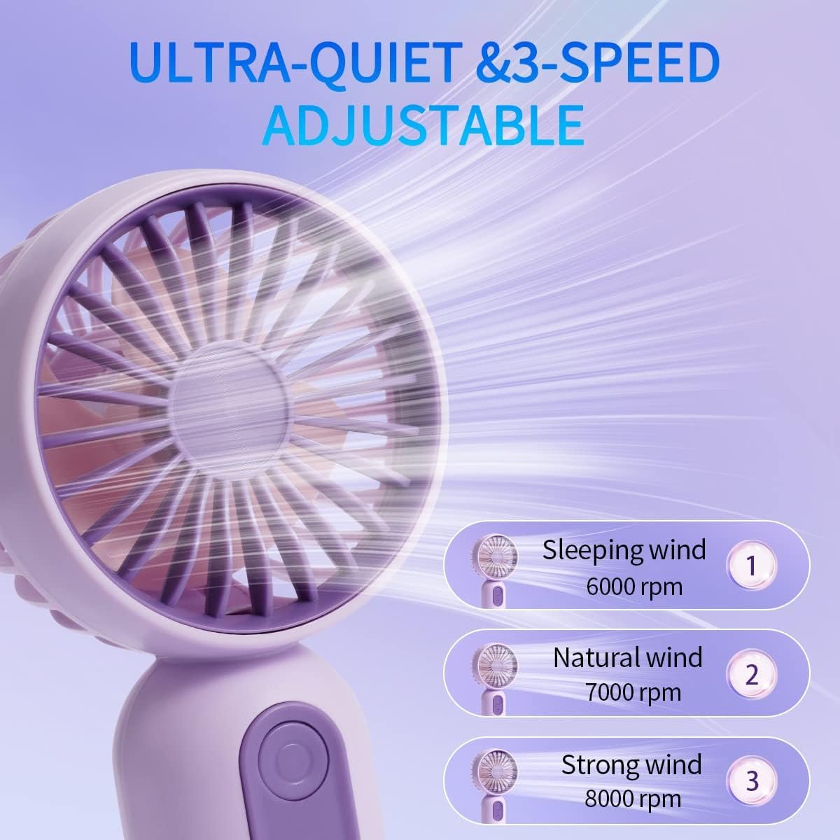 Mini Portable Handheld Fan 3-Pack USB Rechargeable - Image 3