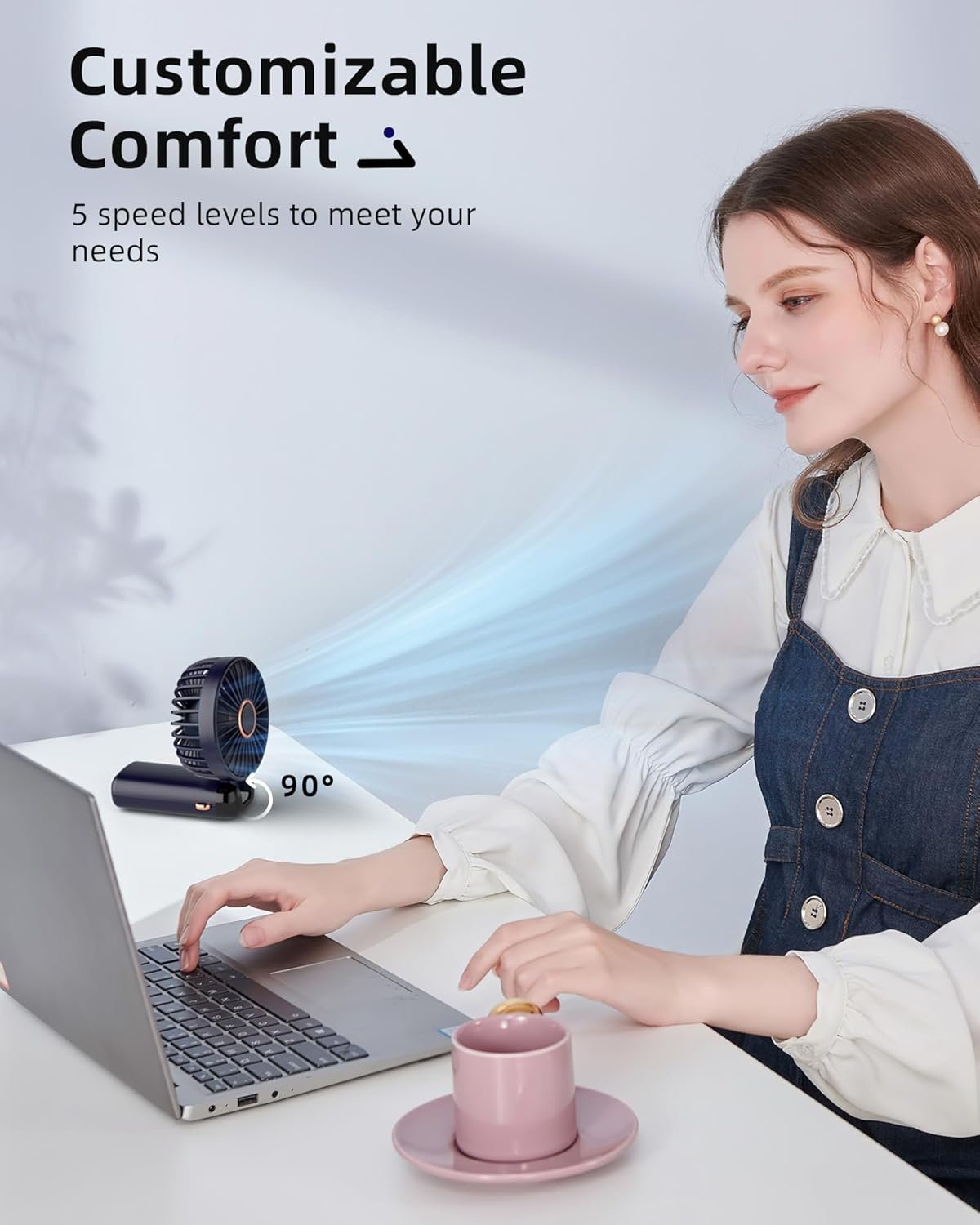 Portable Handheld Fan Mini Rechargeable 5-Speed Adjustable Base - Image 3