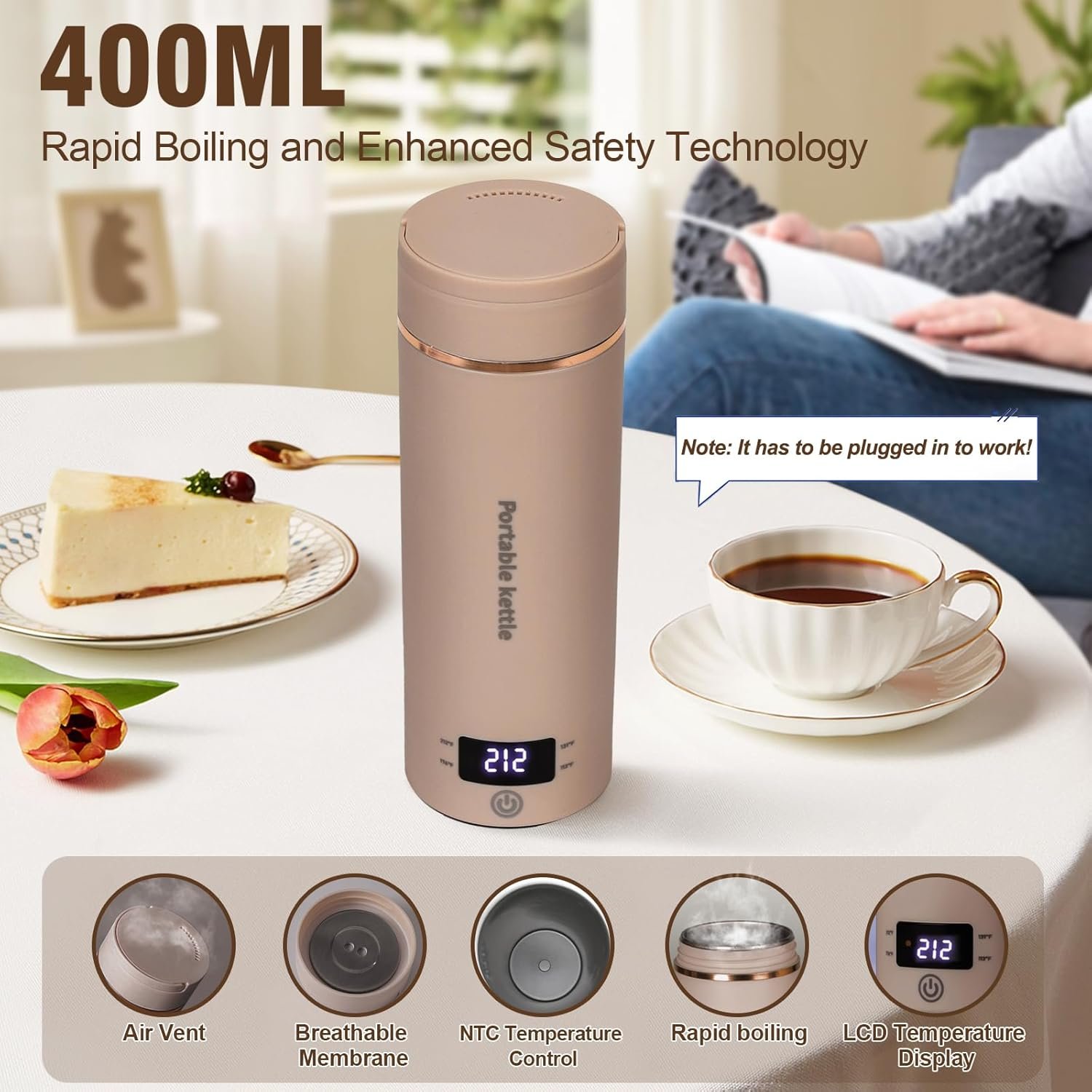 Portable Travel Electric Kettle with Temperature Control 400ml - Image 3