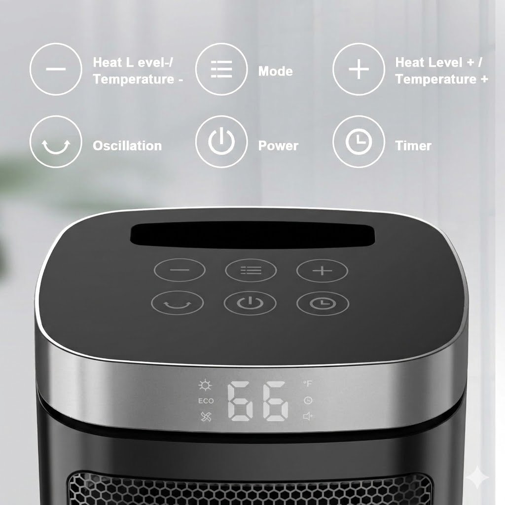 Portable 1500W PTC Space Heater with Remote and Timer - Image 2