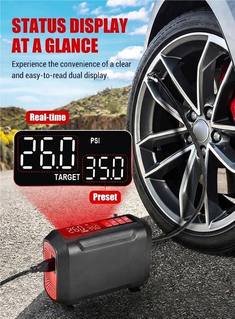 R8 Portable 12V Air Compressor with Dual Digital Screen - Image 3