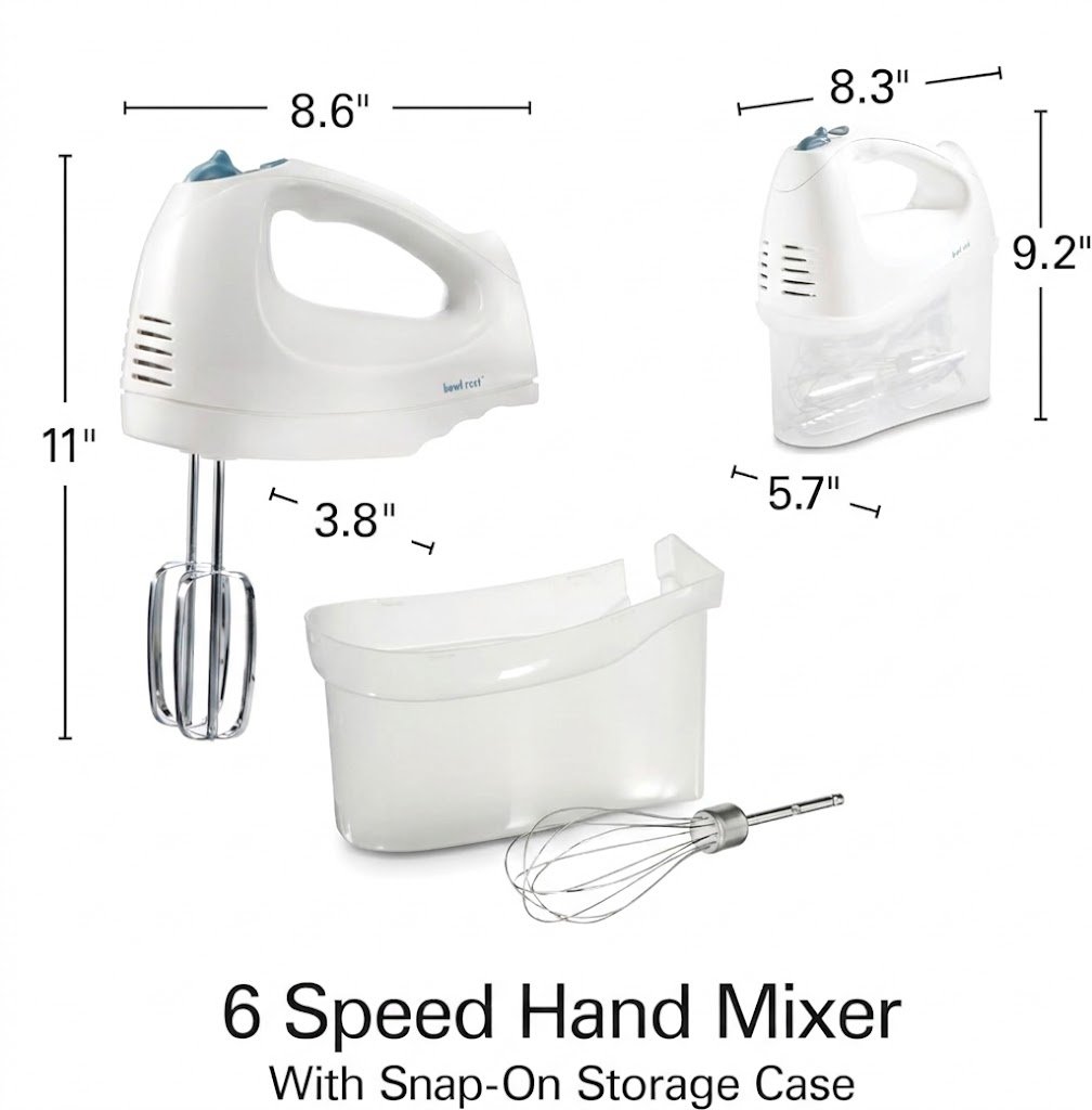 6-Speed Electric Hand Mixer with Whisks and Snap-On Case - Image 3