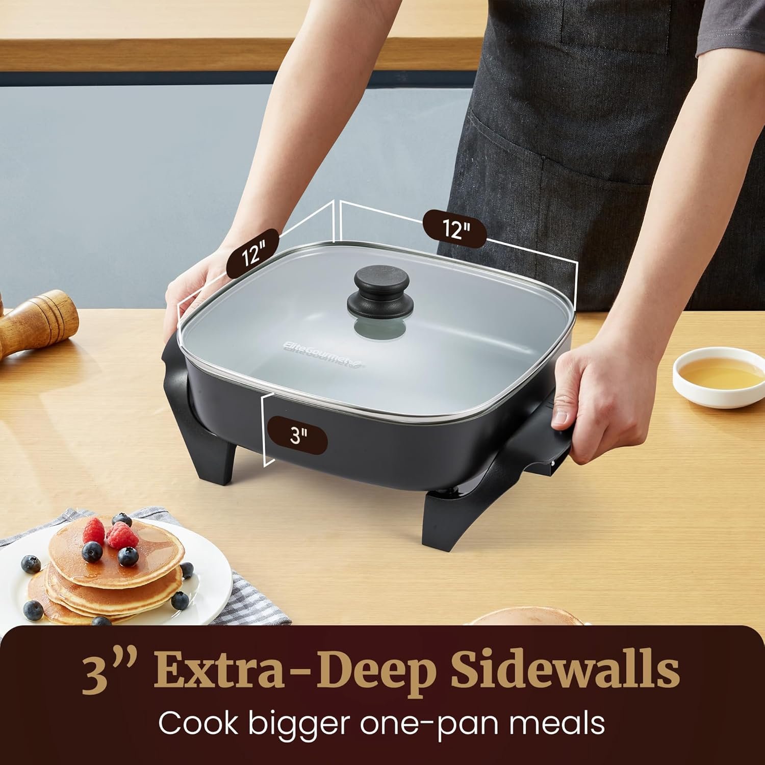 12 Inch Ceramic Electric Skillet PFAS Free Deep Dish 1200W - Image 4