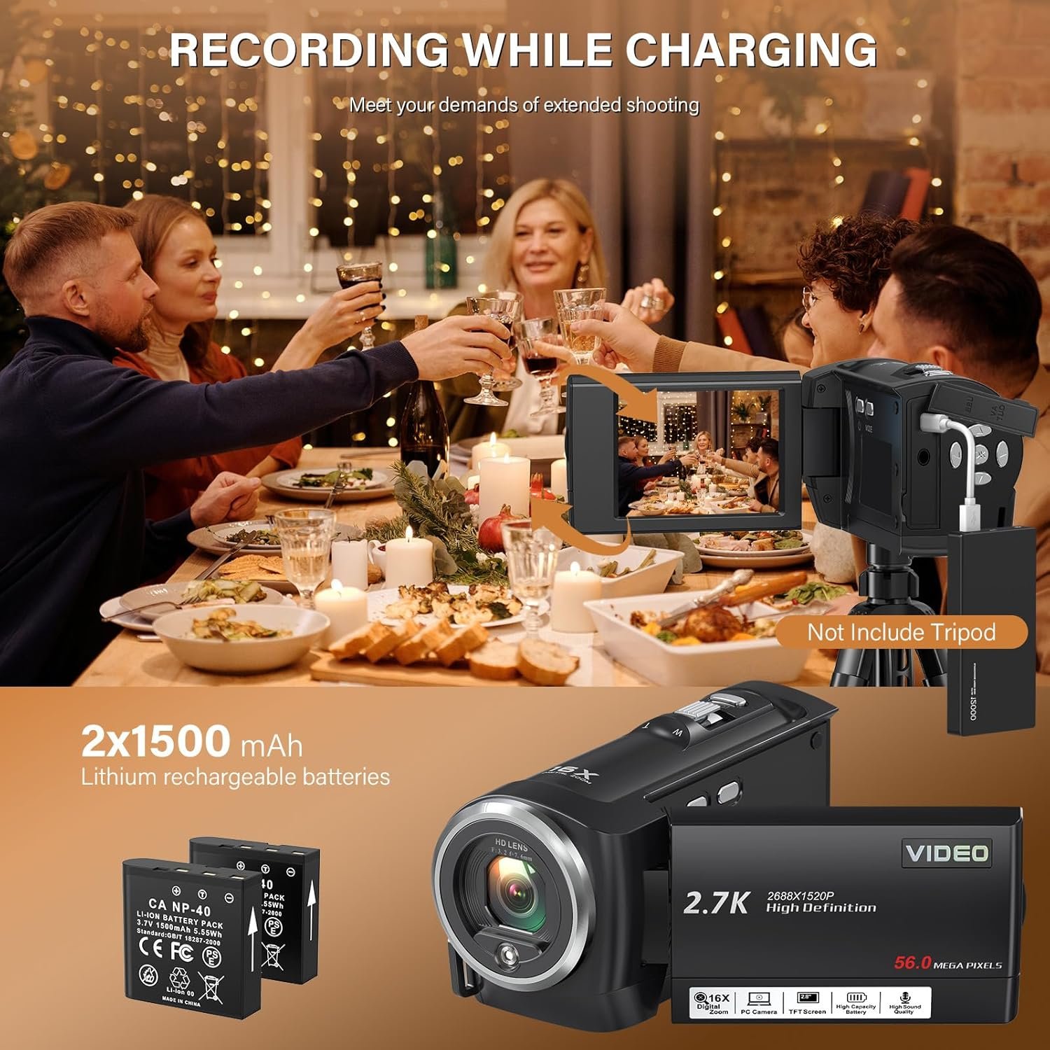 2.7K Vlogging Camera 56MP Camcorder with LED Fill Light - Image 4