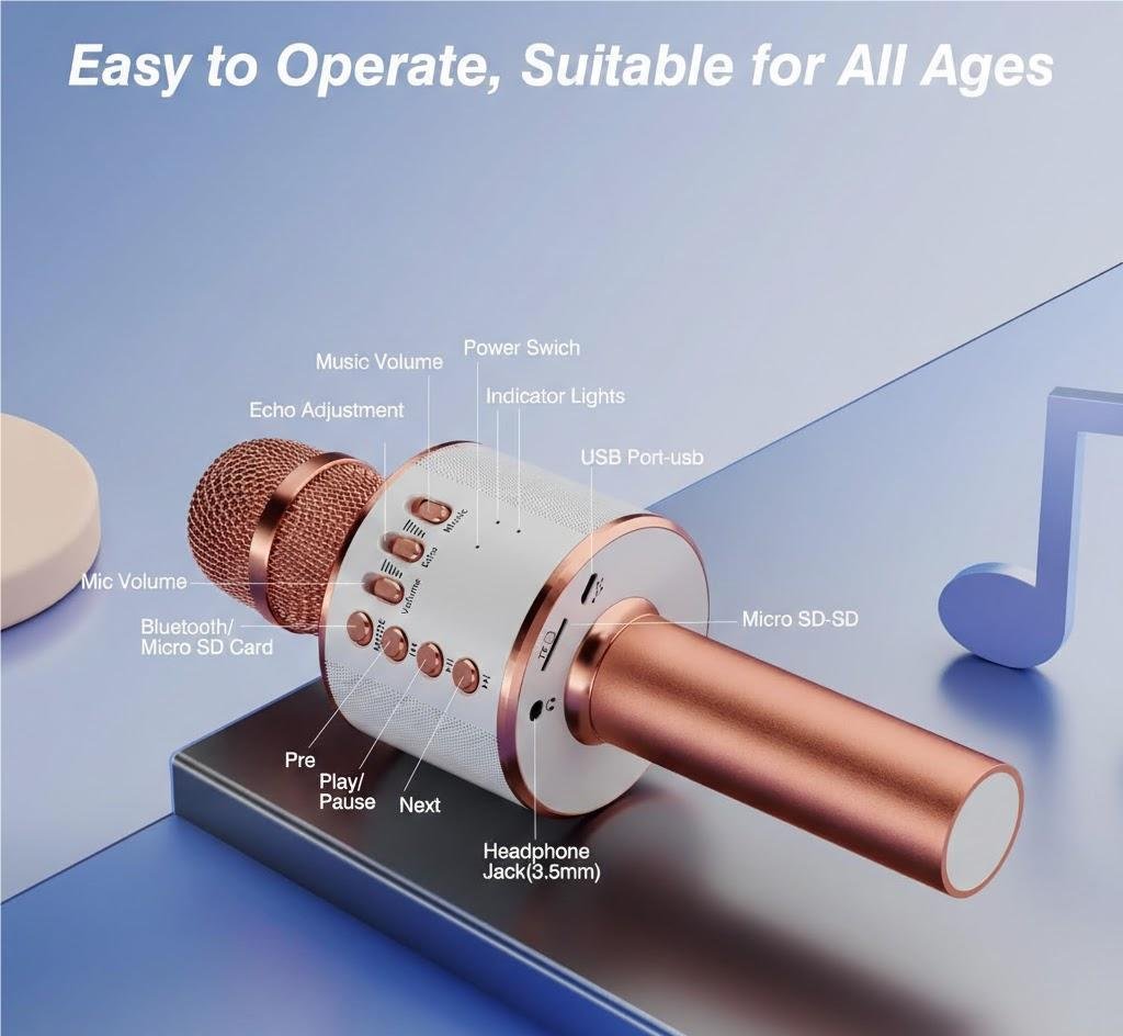 3-in-1 Wireless Bluetooth Karaoke Microphone Speaker Rose Gold - Image 4