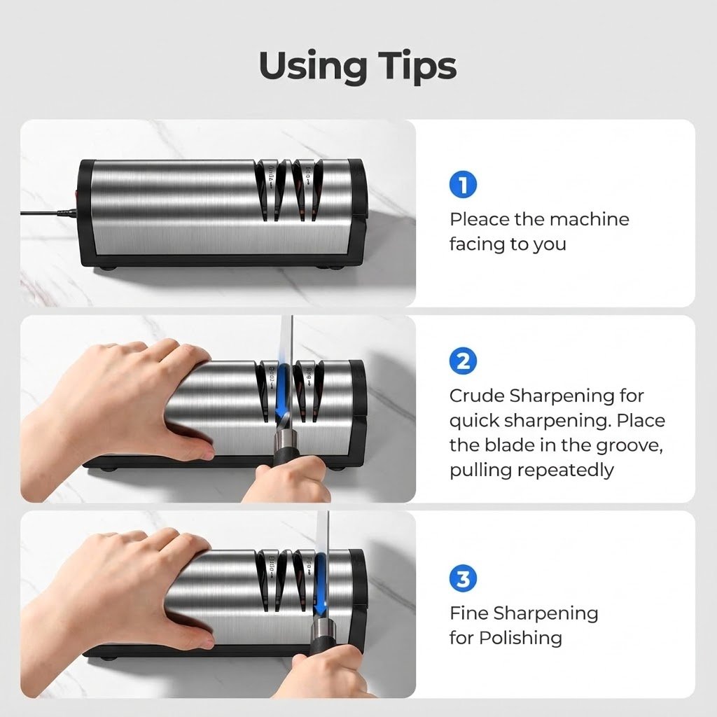 2-Stage Electric Knife Sharpener with Scissors Slot and Dust Box - Image 4