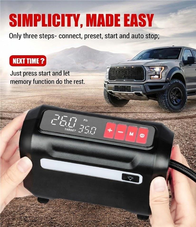 R8 Portable 12V Air Compressor with Dual Digital Screen - Image 4