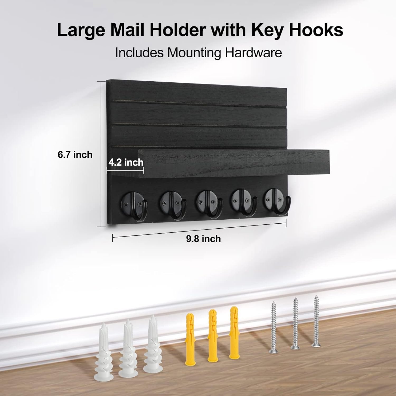 Wall Mounted Wood Key Holder and Mail Organizer with Shelf - Image 5