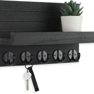 Wall Mounted Wood Key Holder and Mail Organizer with Shelf
