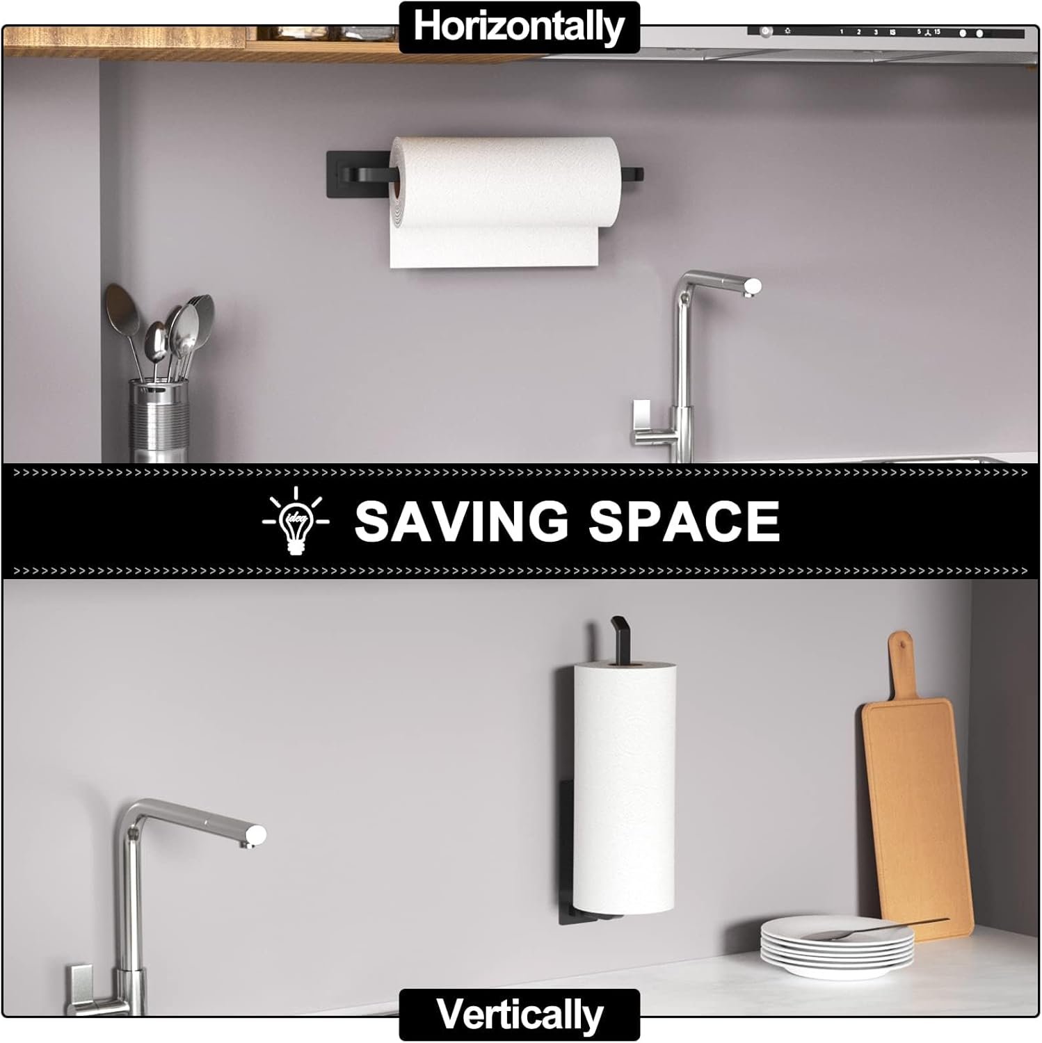 Matte Black Kitchen Roll Dispenser with Adhesive or Drilling Mount - Image 3