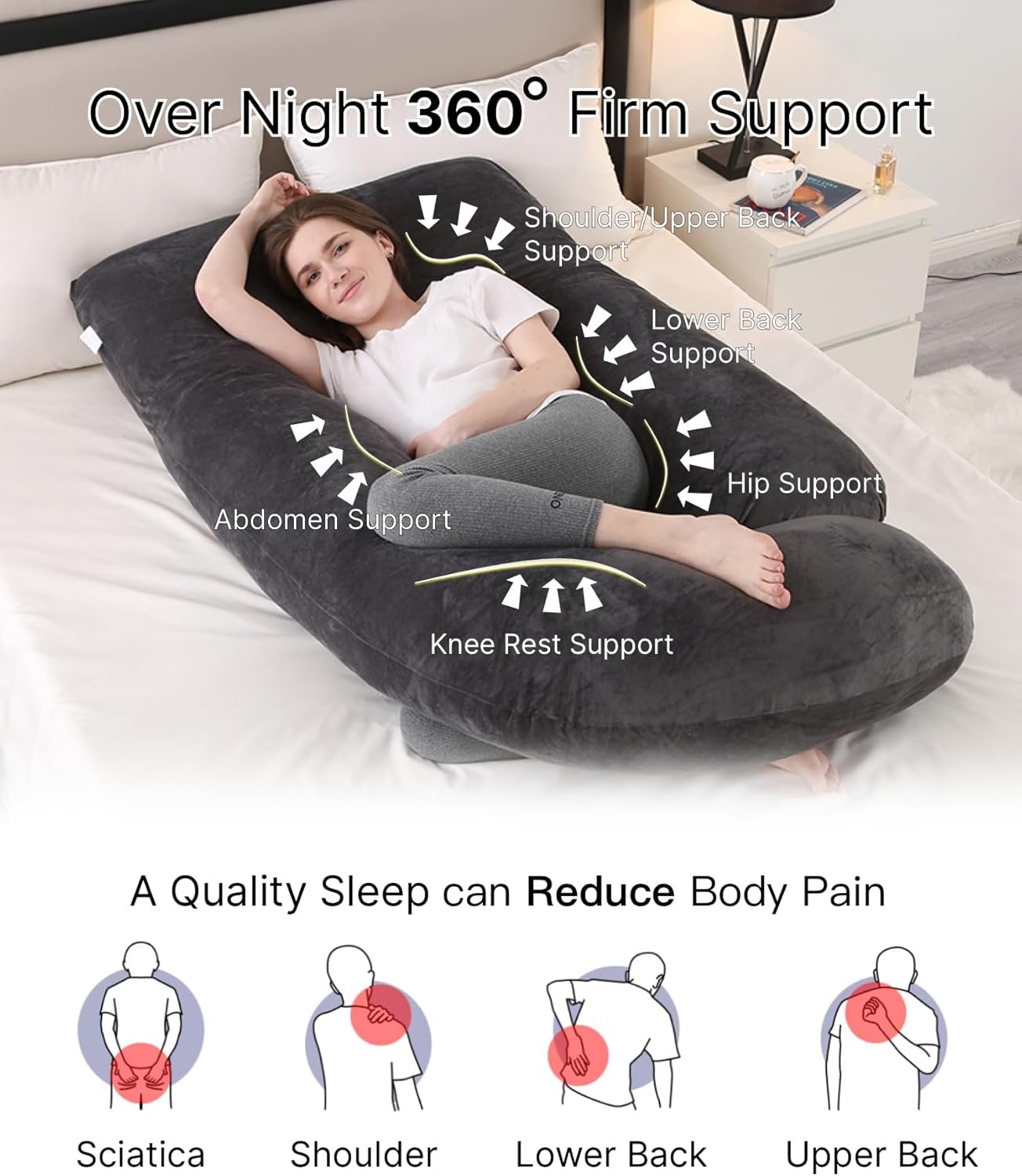 57-Inch Full Body Maternity Pillow with Washable Cover for Sleep - Image 4