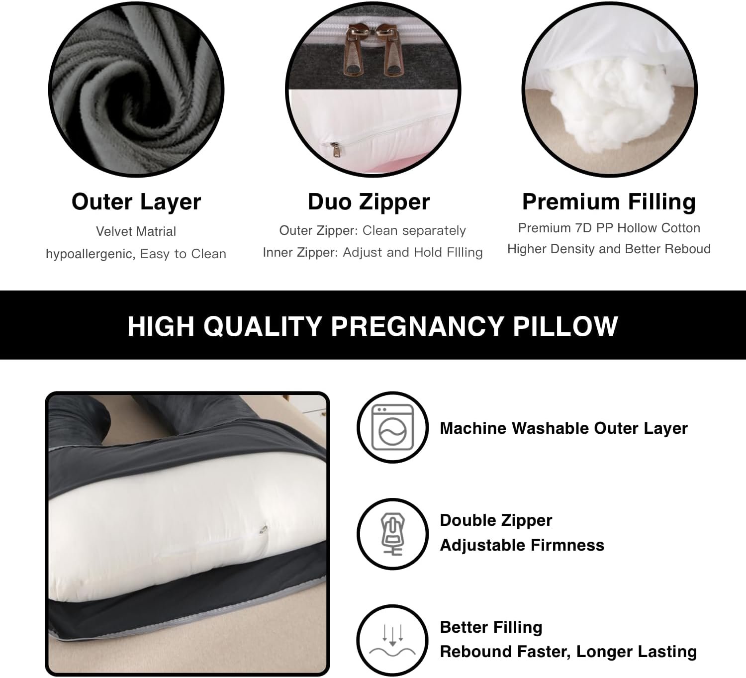 57-Inch Full Body Maternity Pillow with Washable Cover for Sleep - Image 5