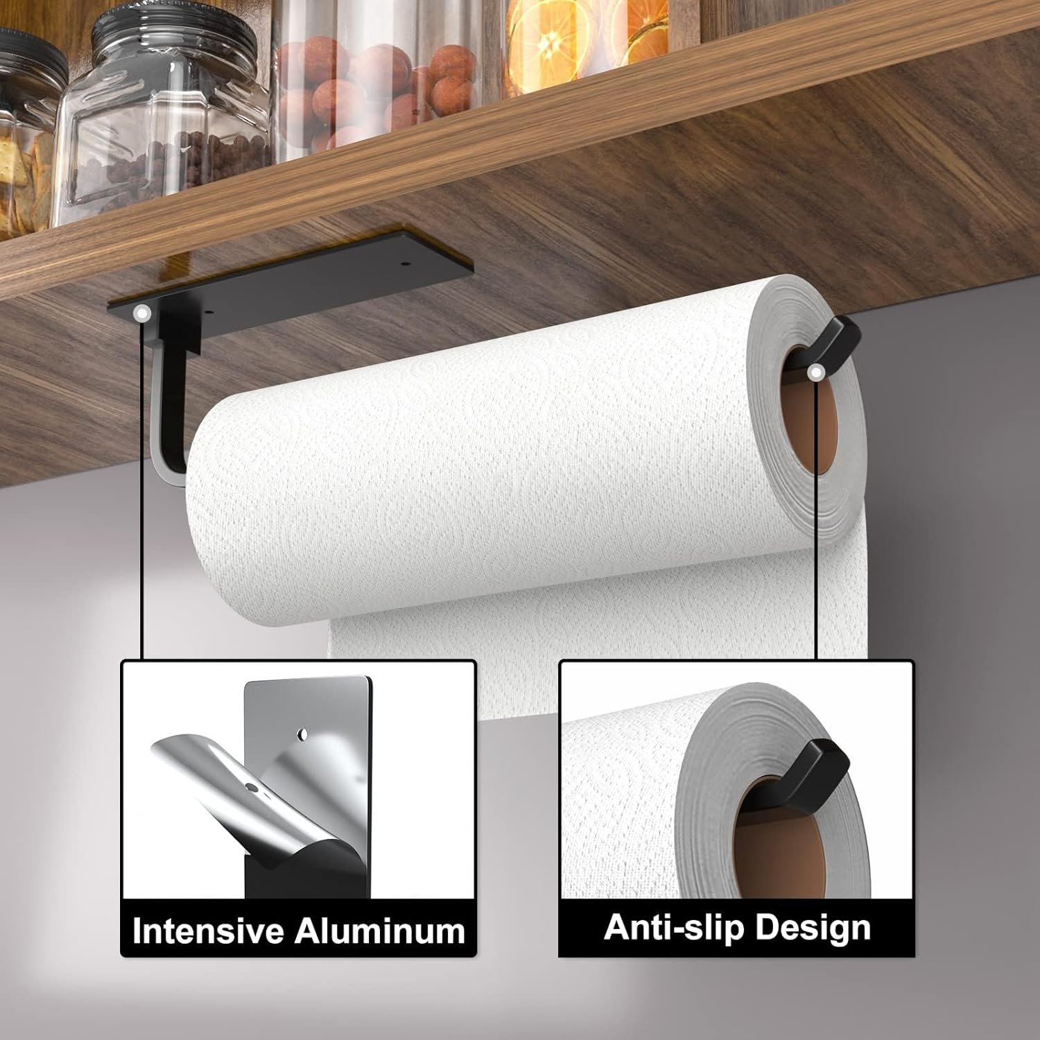 Matte Black Kitchen Roll Dispenser with Adhesive or Drilling Mount - Image 2