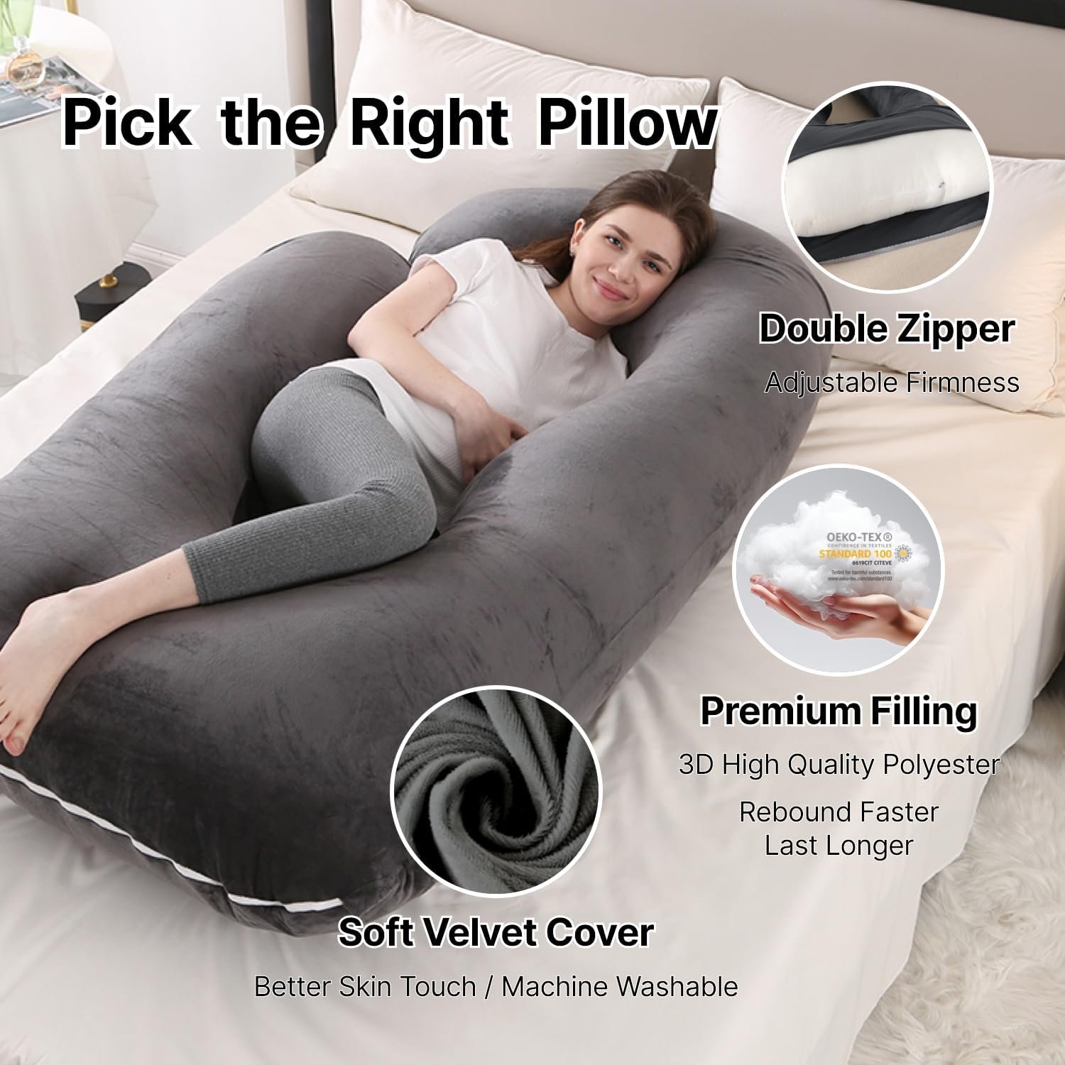 57-Inch Full Body Maternity Pillow with Washable Cover for Sleep - Image 3