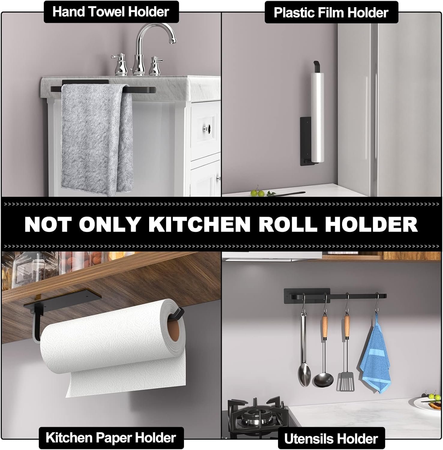 Matte Black Kitchen Roll Dispenser with Adhesive or Drilling Mount - Image 4