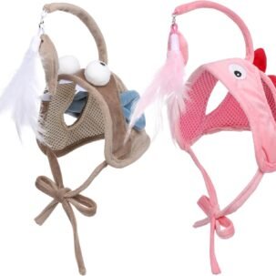 2-Pack Head-Mounted Interactive Cat Feather Toy with Adjustable Hat Strap