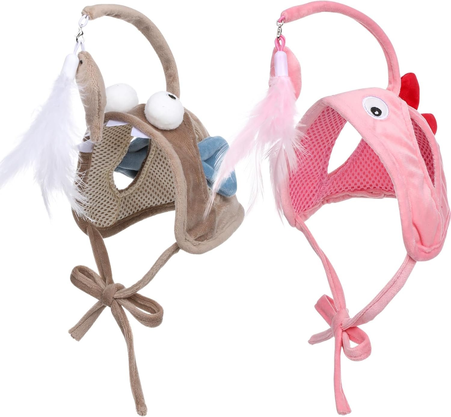 2-Pack Head-Mounted Interactive Cat Feather Toy with Adjustable Hat Strap