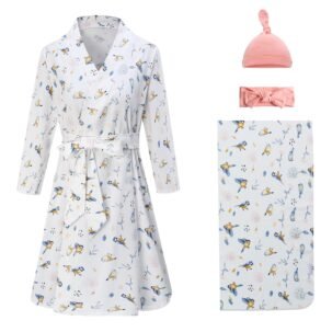 Maternity Robe and Matching Baby Swaddle Set for Labor Delivery