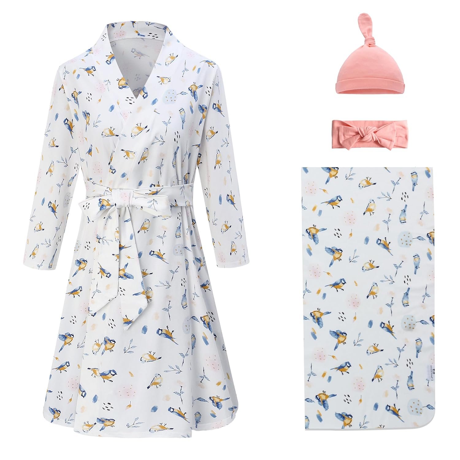 Maternity Robe and Matching Baby Swaddle Set for Labor Delivery
