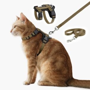 Adjustable Escape Proof Cat Harness and Leash with Leather Trim
