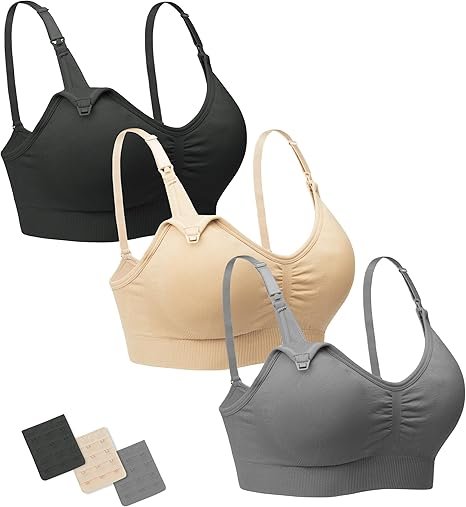 Wireless Nursing Bras for Breastfeeding with Removable Pads and Extenders