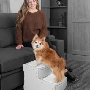 2-Step Pet Stairs for Dogs and Cats, Washable Carpet Treads
