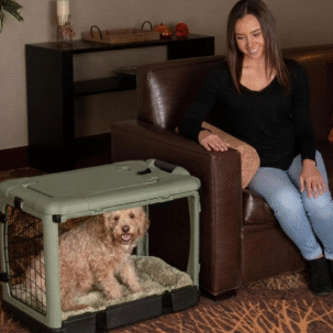 4-Door Steel Dog Crate with Garage Style Door and Bed