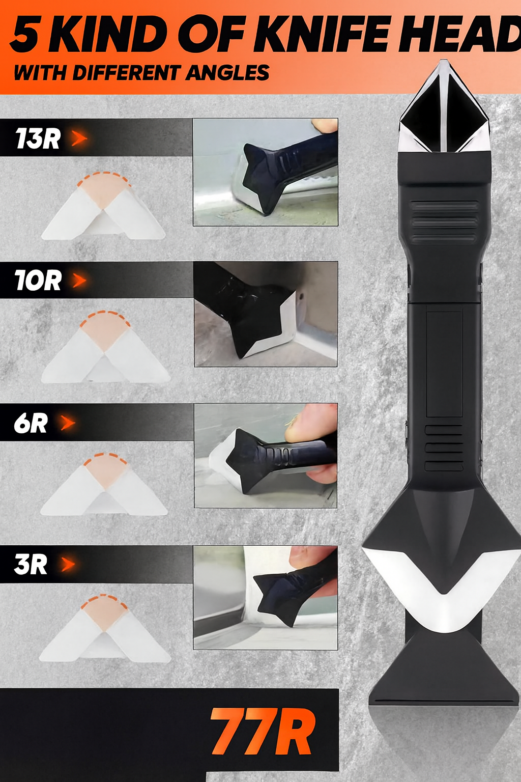 3 in 1 Silicone Caulking Tool with Stainless Steel Scraper - Image 2