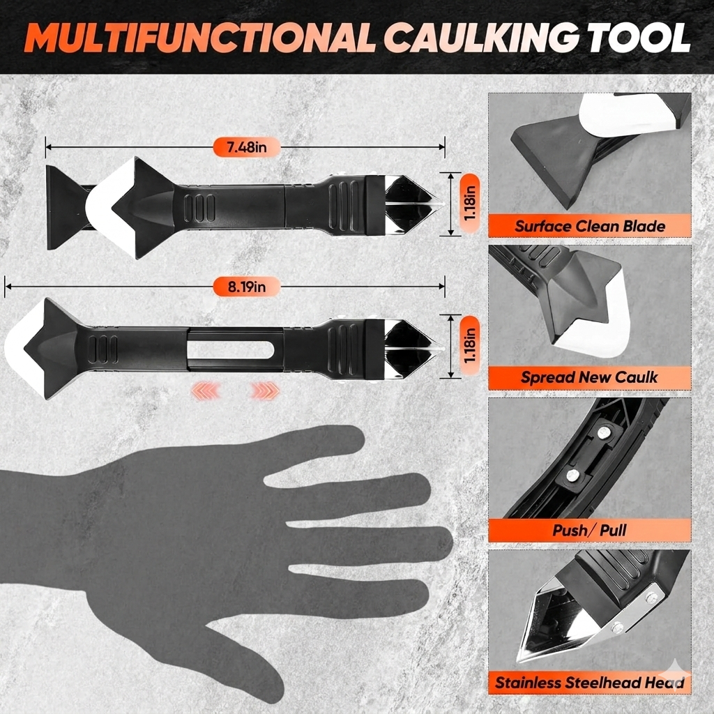 3 in 1 Silicone Caulking Tool with Stainless Steel Scraper - Image 3