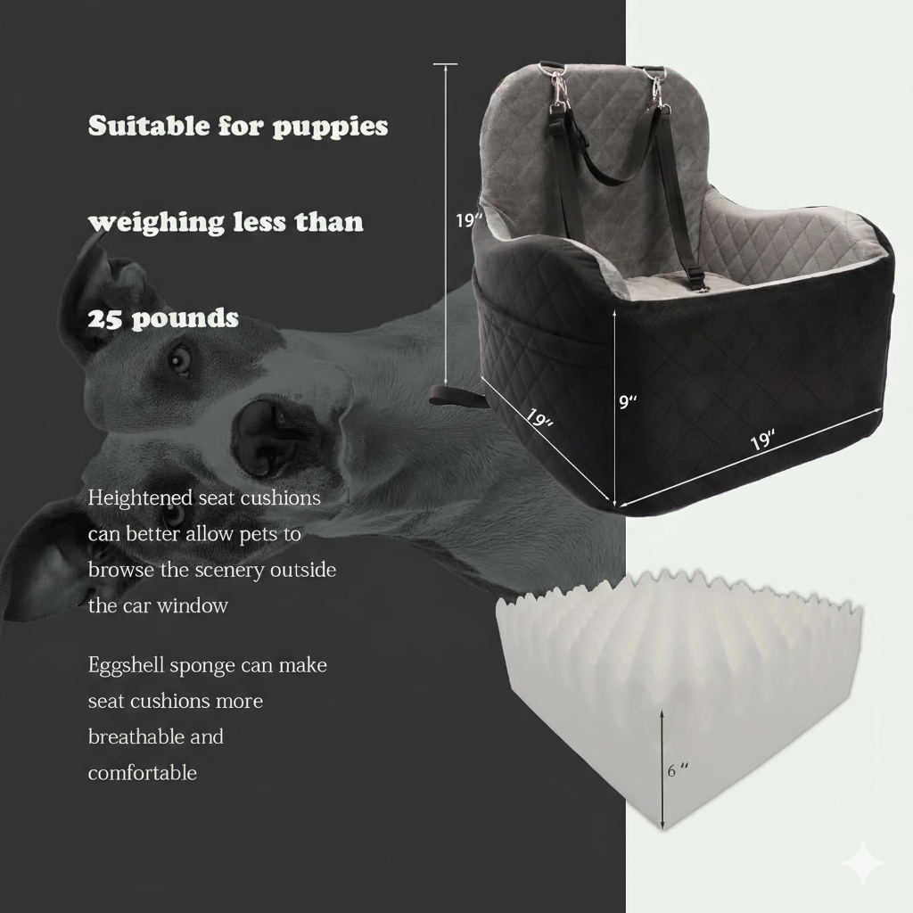 Elevated Dog Car Seat for Small Dogs, Washable Booster Cushion