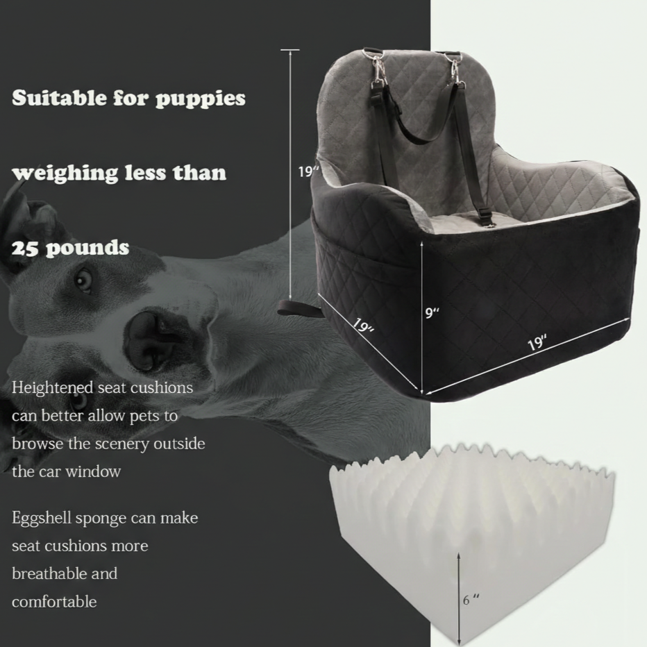 Elevated Dog Car Seat for Small Dogs, Washable Booster Cushion - Image 2
